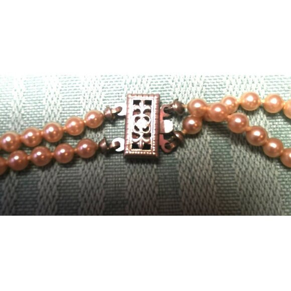 Double Strand Faux Graduated Pearl Necklace 16.75" Rosé Pink 1950s Choker - Picture 2 of 10